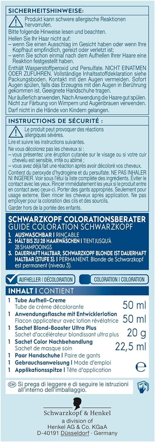 Schwarzkopf Blonde Aufheller L1++ (2x 143 ml), Haarfärbemittel für Öl-aktiviertes Haare Aufhellen mit HaptIQ System, für bis zu 9 Stufen ohne Gelbstich