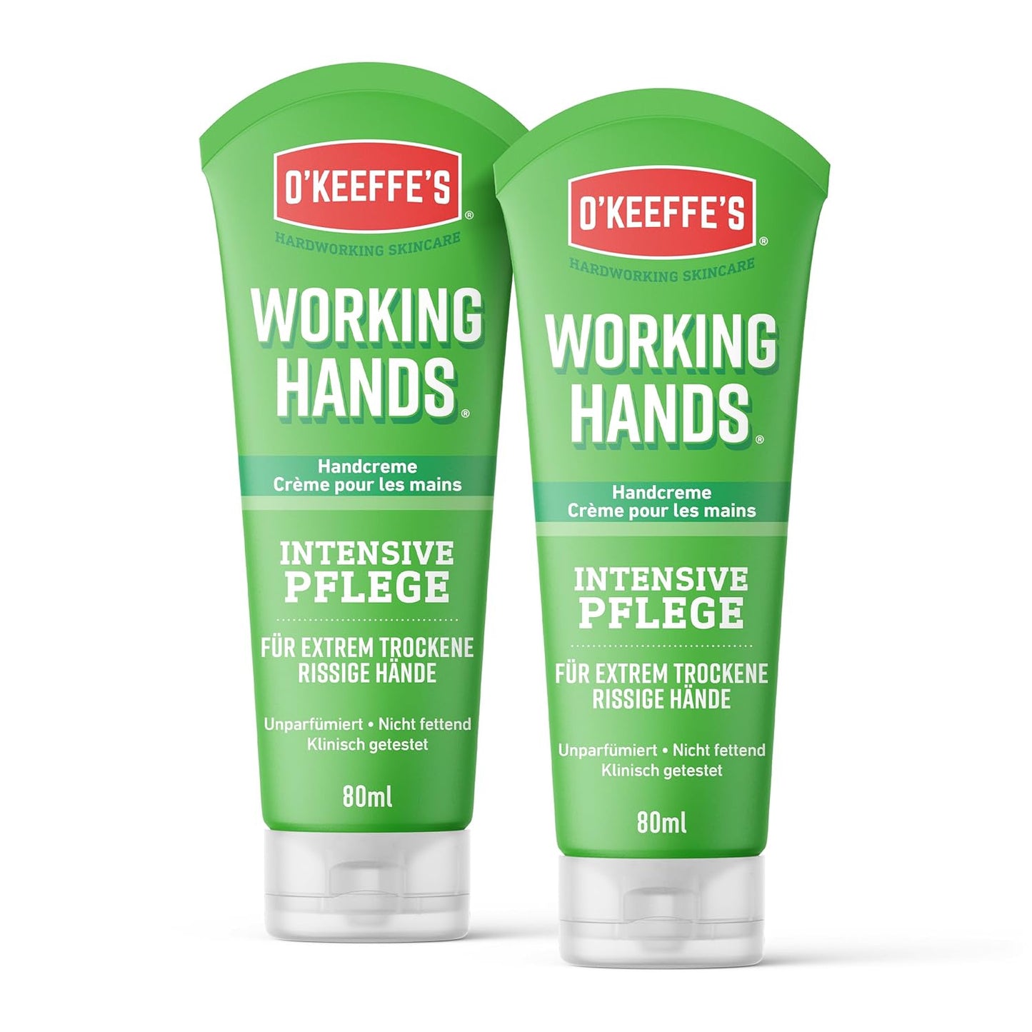 O'Keeffe's Working Hands 80 ml Tube 2 Pack - Hand Cream for Extremely Dry, Cracked Hands, Instantly Increases Moisture Content, Forms a Protective Layer and Prevents Moisture Loss