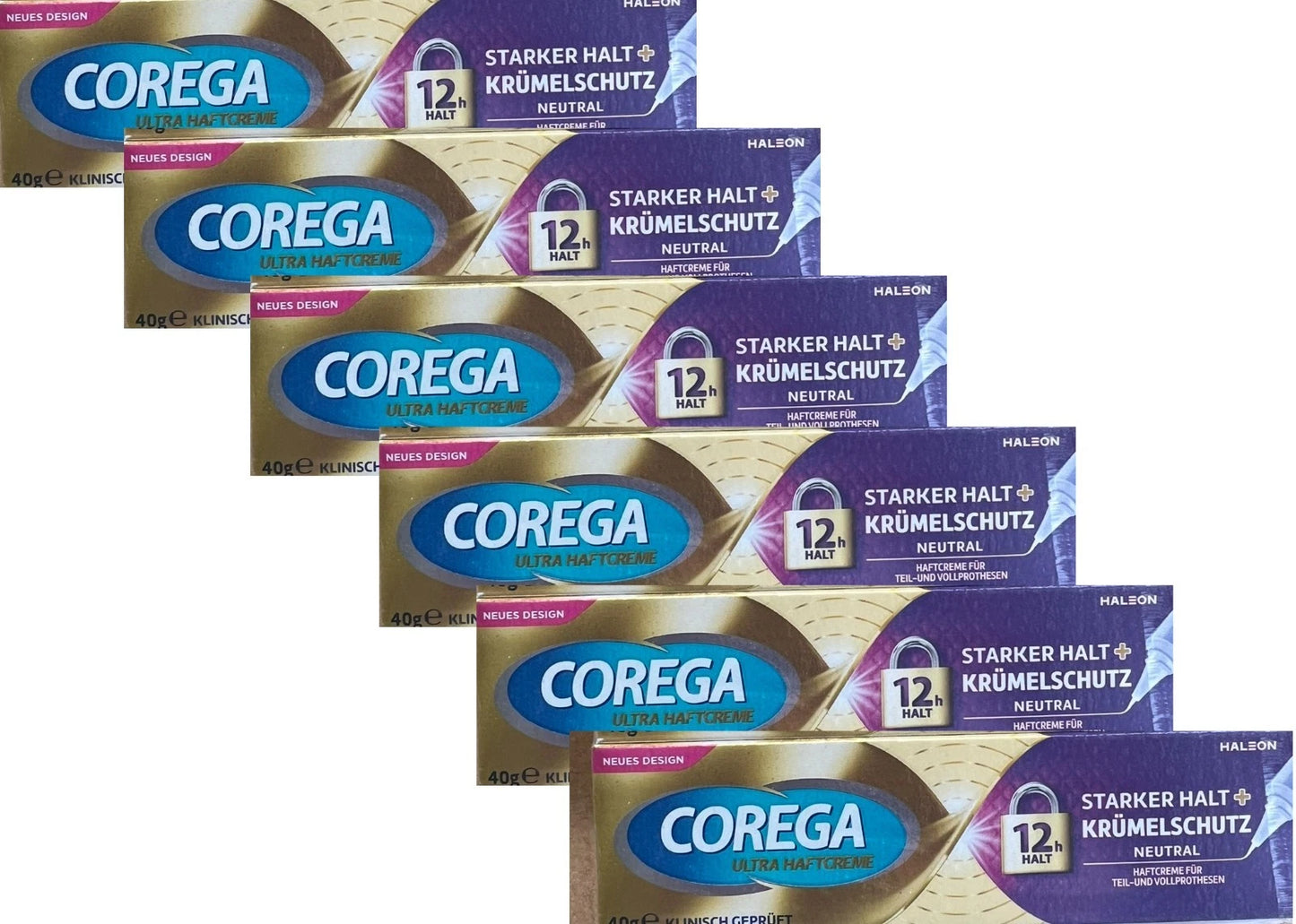 Corega Ultra Haftcreme Starker Halt + Krümelschutz Neutral (6x40g)