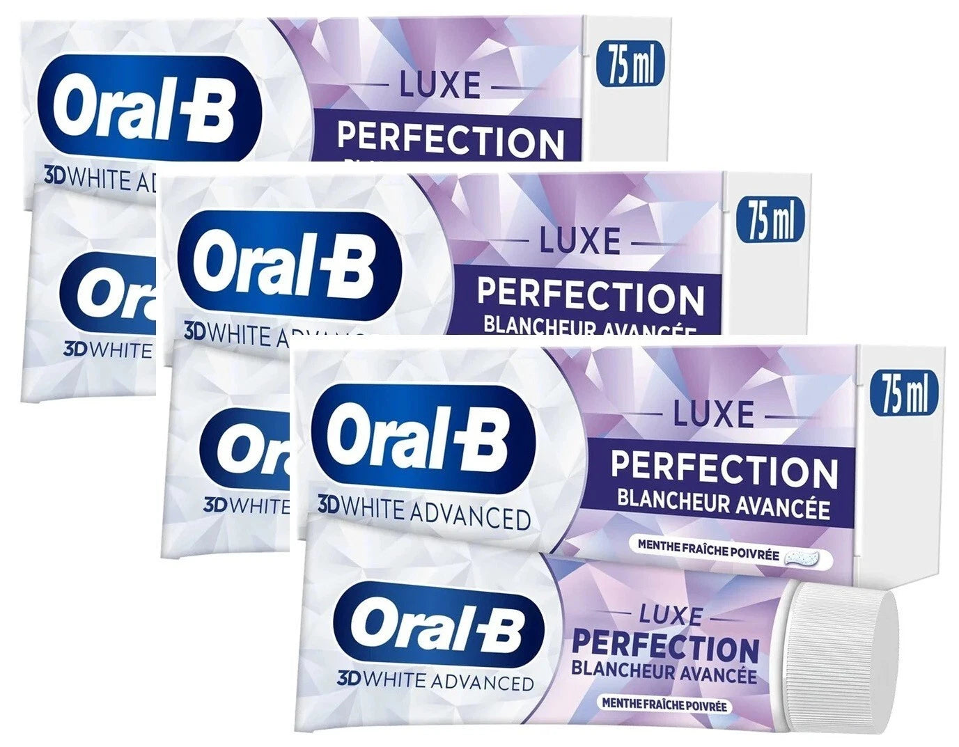 3x Oral B Zahnpasta 3D White Advanced Luxe Perfection Whitening Zahnpasta 75 ml