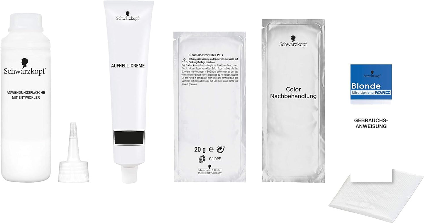 Schwarzkopf Blonde Aufheller L1++ (2x 143 ml), Haarfärbemittel für Öl-aktiviertes Haare Aufhellen mit HaptIQ System, für bis zu 9 Stufen ohne Gelbstich