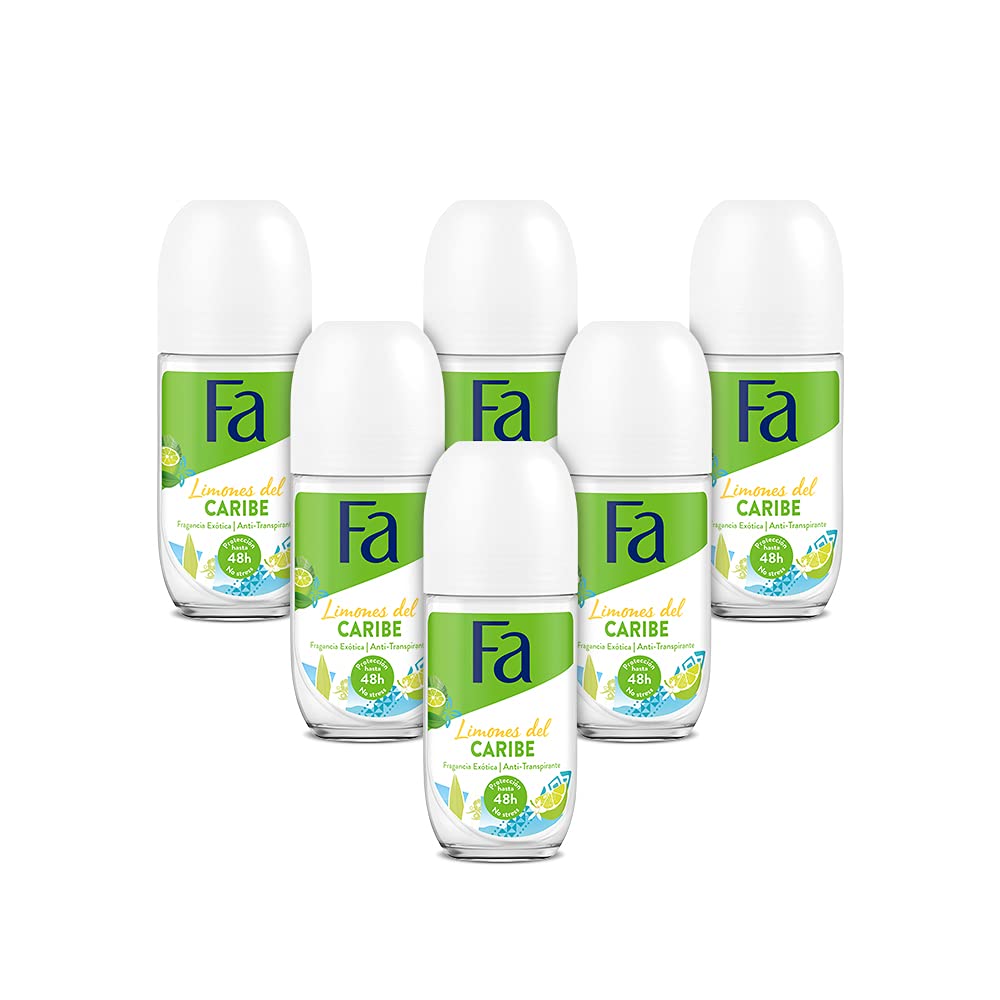 Fa - Deodorant Roll-On Zitronen der Karibik - 50 ml (6 Stück) insgesamt: 300 ml