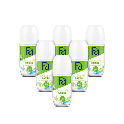 Fa - Deodorant Roll-On Zitronen der Karibik - 50 ml (6 Stück) insgesamt: 300 ml