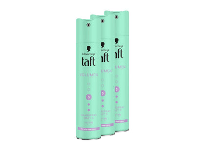 Schwarzkopf Taft Haarspray Volumen (3x 250 ml), Haltegrad 3 Haarstyling, Haarspray für alle Haartypen, Volumen-Haarspray, vegane Formel*