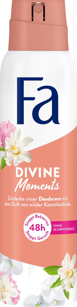 FA Deospray Divine Moments (6x 150ml), Deodorant mit dem Duft von wilder Kamelienblüte, Vegane Formel, stoppt Bakterien, Deo-Schutz ohne Aluminiumsalze