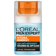 L'Oréal Men Expert kühlende Anti-Glanz Gesichtspflege für Männer, Mattierendes und erfrischendes Gel 24H Anti-Müdigkeit, Gesichtscreme für Herren mit Meeresquellwasser, Hydra Energy, 1 x 50 ml