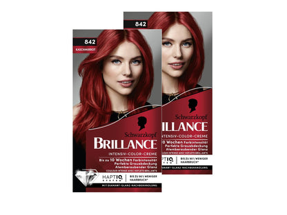 Brillance Intensiv-Color-Creme 842 Kaschmirrot (2x 170 ml), dauerhafte Haarfarbe mit Diamant-Glanz und Pflege-Conditioner, für 10 Wochen Farbintensität