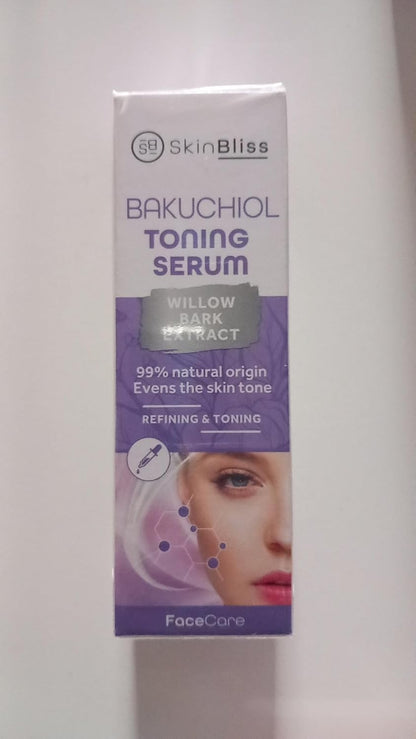 SkinBliss Bakuchiol Toning Serum, Vegan Face Serum with Willow Bark Extract, 99% Natural Ingredients for Refining and Toning Skin, 30 ml