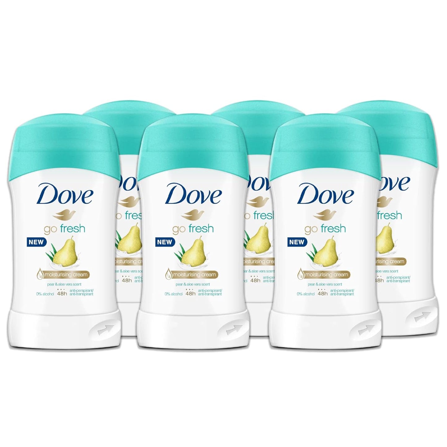 6er Pack - Dove Go Fresh Deodorant Stick - Pear & Aloe Vera - 40ml