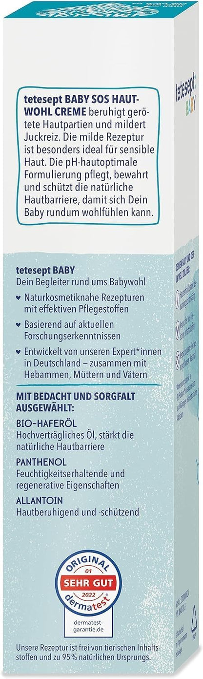 tetesept Baby SOS Hautwohl Creme – Pflegecreme beruhigt Babyhaut sofort und mildert Reizungen – Parfümfreie Hautpflege mit Panthenol für Neugeborene ab 3 Monaten – 50 ml