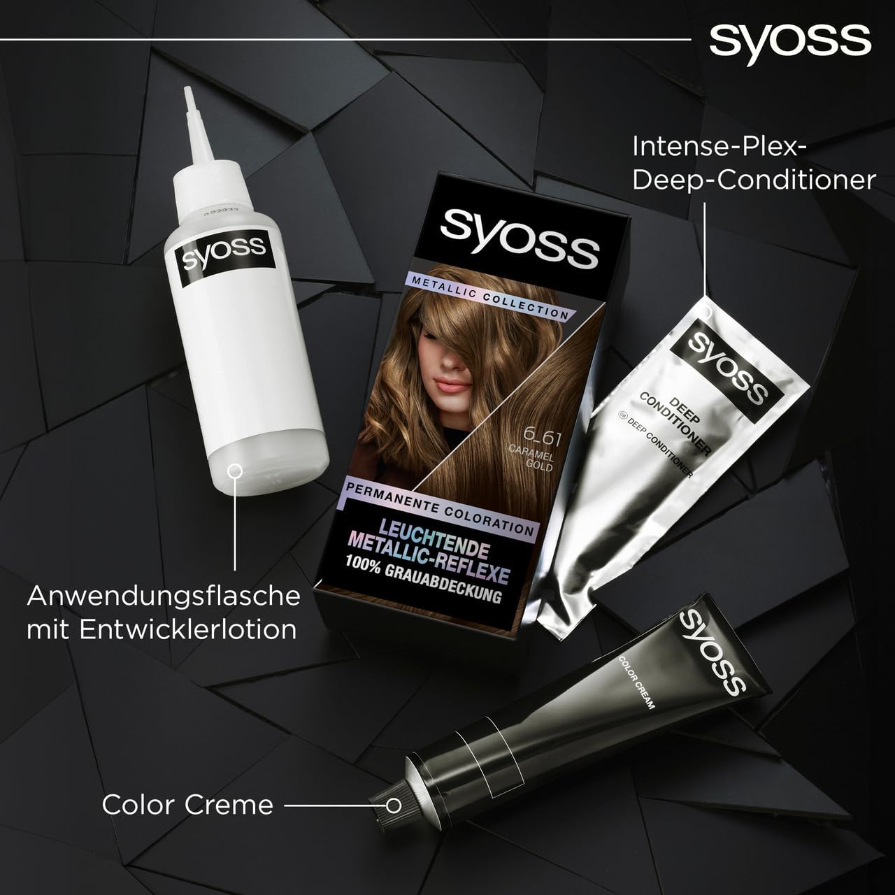 SYOSS Color Coloration Metallic Collection 6–61 Autumn Gold (2x 115 ml), permanente Coloration für leuchtende Metallic-Reflexe, für bis zu 100% Grauhaarabdeckung und bis zu 10 Wochen Farbintensität