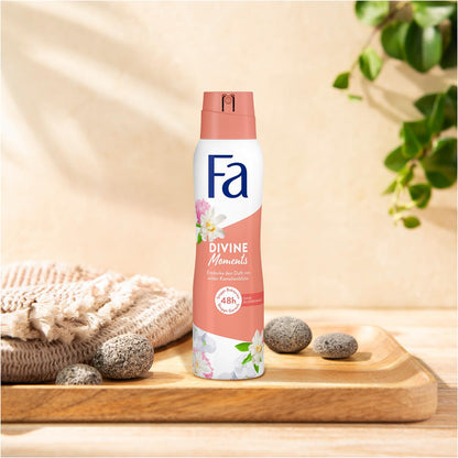 FA Deospray Divine Moments (6x 150ml), Deodorant mit dem Duft von wilder Kamelienblüte, Vegane Formel, stoppt Bakterien, Deo-Schutz ohne Aluminiumsalze