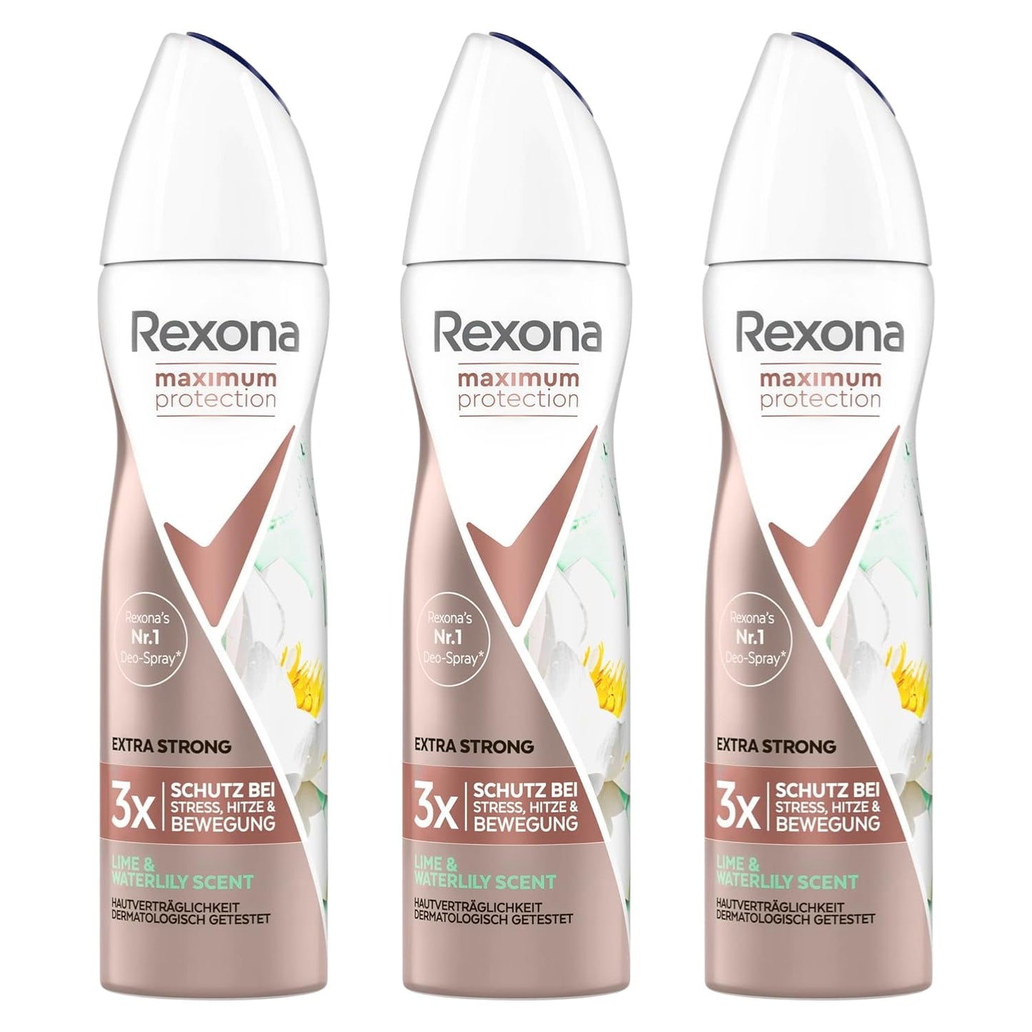 3 x Rexona Maximum Protection Extra Strong Lime & Waterlily Scent Deo je 150ml