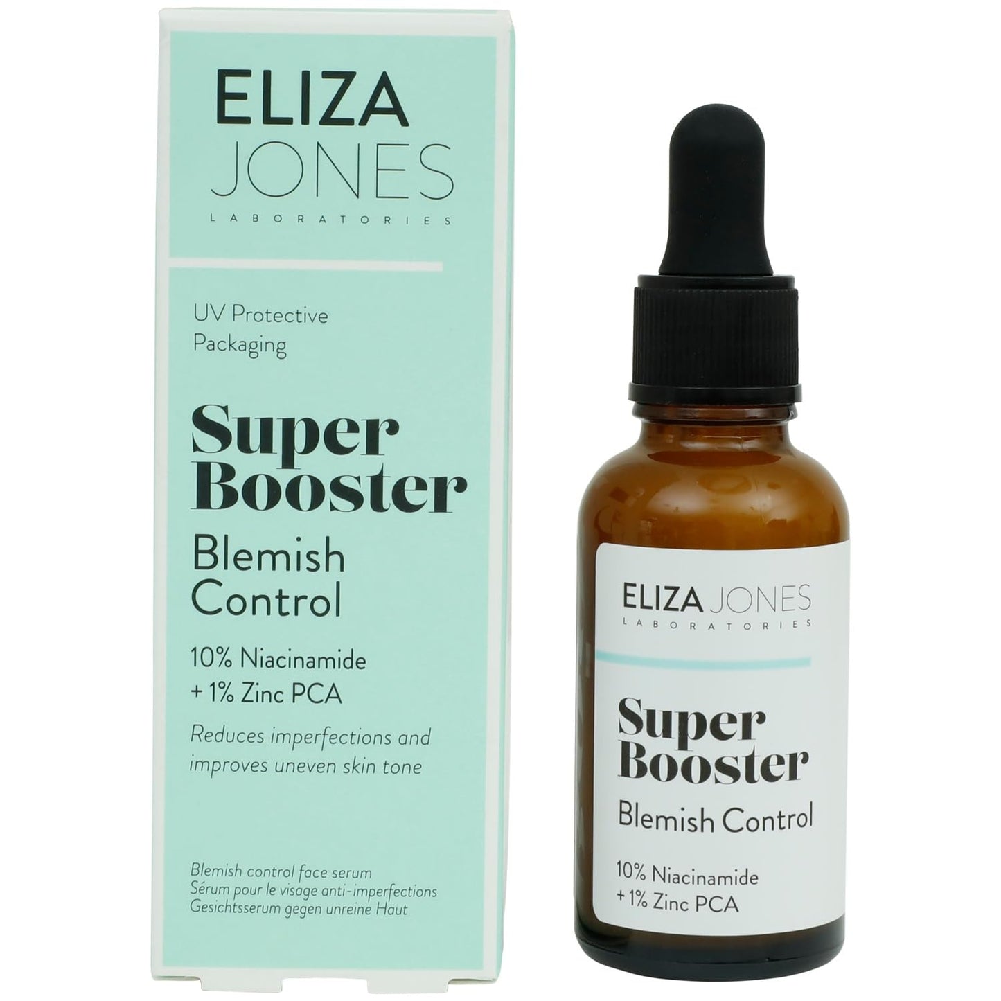 Eliza Jones Serum Super Booster 30ml zur Minimierung von Hautfalten, Verfärbungen, feinen Linien und zur Verbesserung des ungleichmäßigen Hauttons (Super Booster Blemish Control)