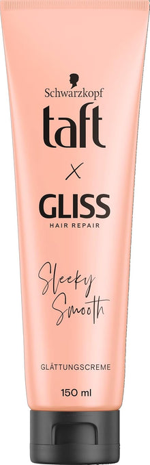 Taft x Gliss Glättungscreme Sleeky Smooth (150 ml), Styling Creme für glattes Haar ohne Glätteisen, mit zusätzlichem Föhn- und Anti-Frizz-Schutz