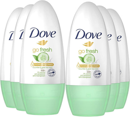 6 x Dove Go Fresh Cucumber & Green Tea Scent Roll On 50ml