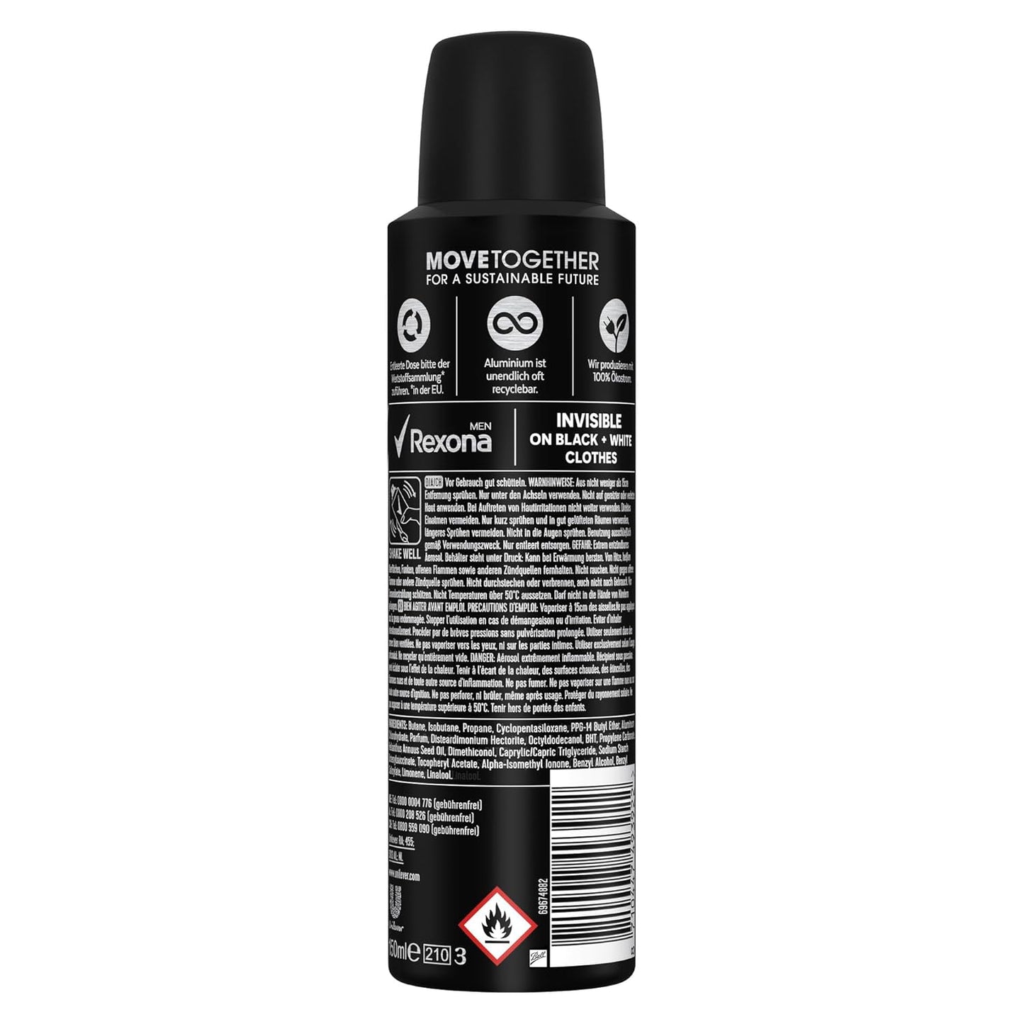 Rexona Men MotionSense Anti-Transpirant Spray Invisible on Black + White Clothes Deo gegen starkes Schwitzen und Körpergeruch mit 48 Stunden Schutz 6x 150 ml
