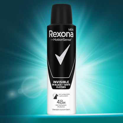 Rexona Men MotionSense Anti-Transpirant Spray Invisible on Black + White Clothes Deo gegen starkes Schwitzen und Körpergeruch mit 48 Stunden Schutz 6x 150 ml