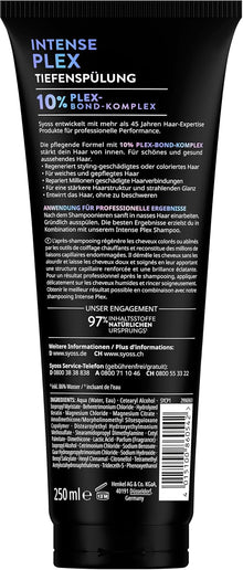 SYOSS Tiefenspülung Intense Plex (250 ml), reparierende Spülung mit 10% Plex-Bond-Komplex, Haarspülung für stark geschädigtes Haar repariert Millionen von Haarverbindungen