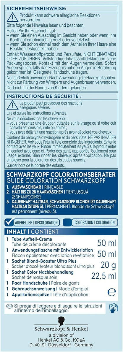 Schwarzkopf Blonde Aufheller L1++ (2x 143 ml), Haarfärbemittel für Öl-aktiviertes Haare Aufhellen mit HaptIQ System, für bis zu 9 Stufen ohne Gelbstich