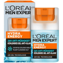 L'Oréal Men Expert kühlende Anti-Glanz Gesichtspflege für Männer, Mattierendes und erfrischendes Gel 24H Anti-Müdigkeit, Gesichtscreme für Herren mit Meeresquellwasser, Hydra Energy, 1 x 50 ml