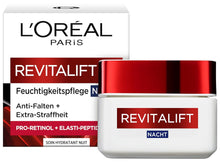 L'Oréal Paris Feuchtigkeitspflege Nacht für Frauen: sorgt für ein strafferes Hautbild & mildert Falten & stärkt die Hautschutzbarriere über Nacht mit Pro-Elastin & Aprikosenkernöl, Revitalift, 1x 50ml