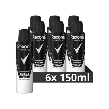 Rexona Men MotionSense Anti-Transpirant Spray Invisible on Black + White Clothes Deo gegen starkes Schwitzen und Körpergeruch mit 48 Stunden Schutz 6x 150 ml