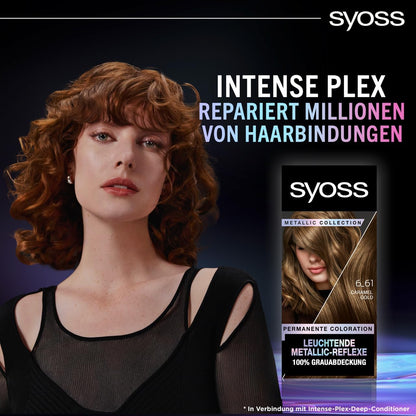 SYOSS Color Coloration Metallic Collection 6–61 Autumn Gold (2x 115 ml), permanente Coloration für leuchtende Metallic-Reflexe, für bis zu 100% Grauhaarabdeckung und bis zu 10 Wochen Farbintensität