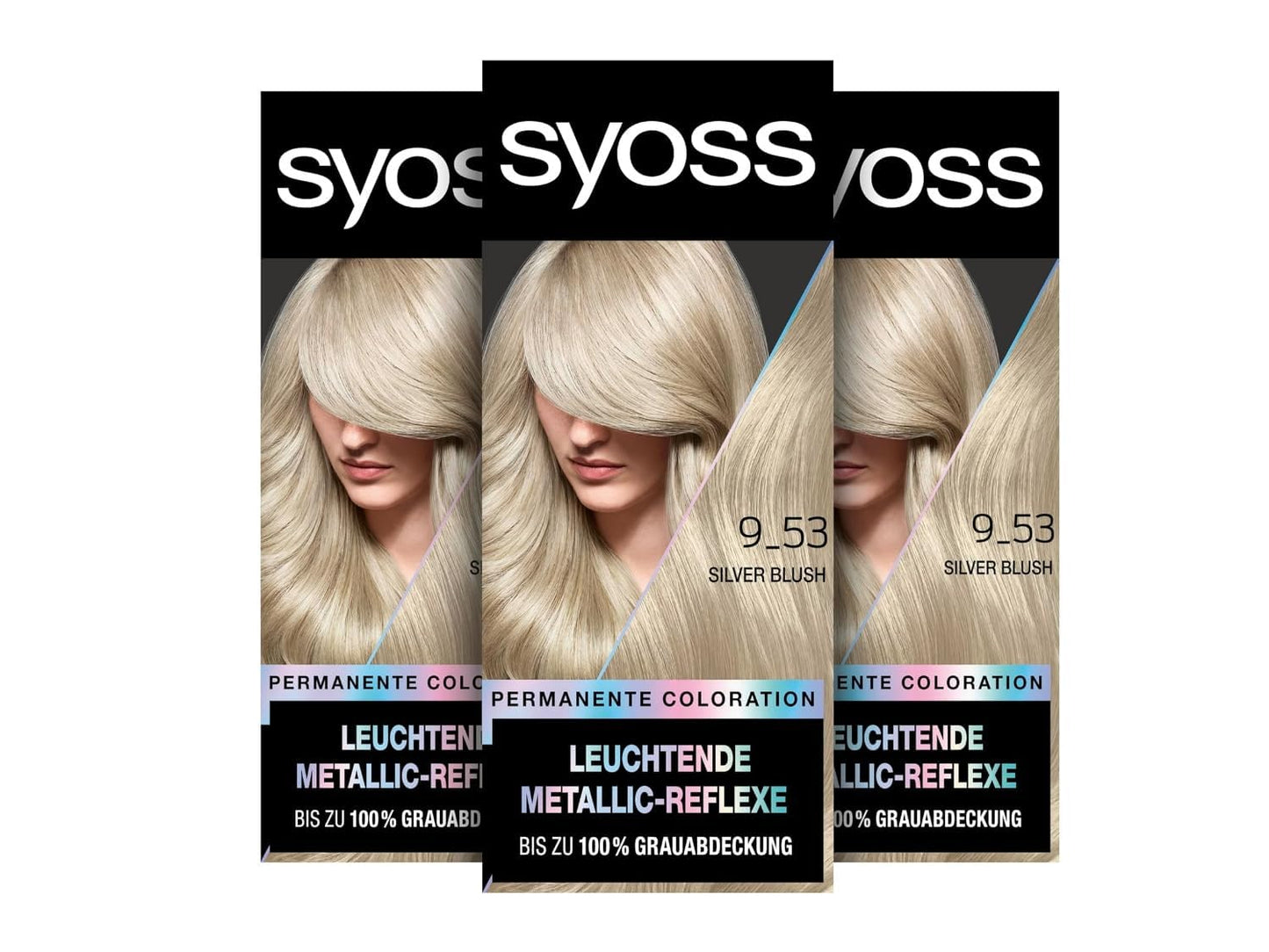 Syoss Color Coloration Metallic Collection 9–53 Silver Blush (3 x 115 ml), permanente Coloration für leuchtende Metallic-Reflexe, für bis zu 100% Grauhaarabdeckung und bis zu 10 Wochen Farbintensität