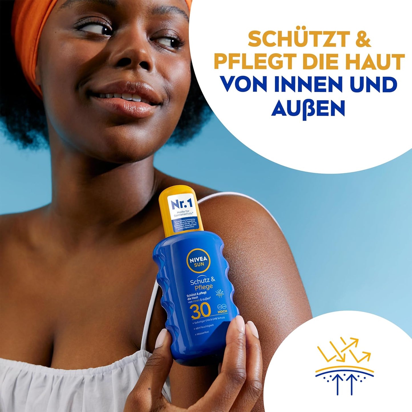 NIVEA SUN Schutz & Pflege Sonnenspray LSF 30 (200 ml), Sonnencreme Spray für 48h Feuchtigkeit, sofortiger Sonnenschutz mit hochwirksamem UVA/UVB-Filtersystem