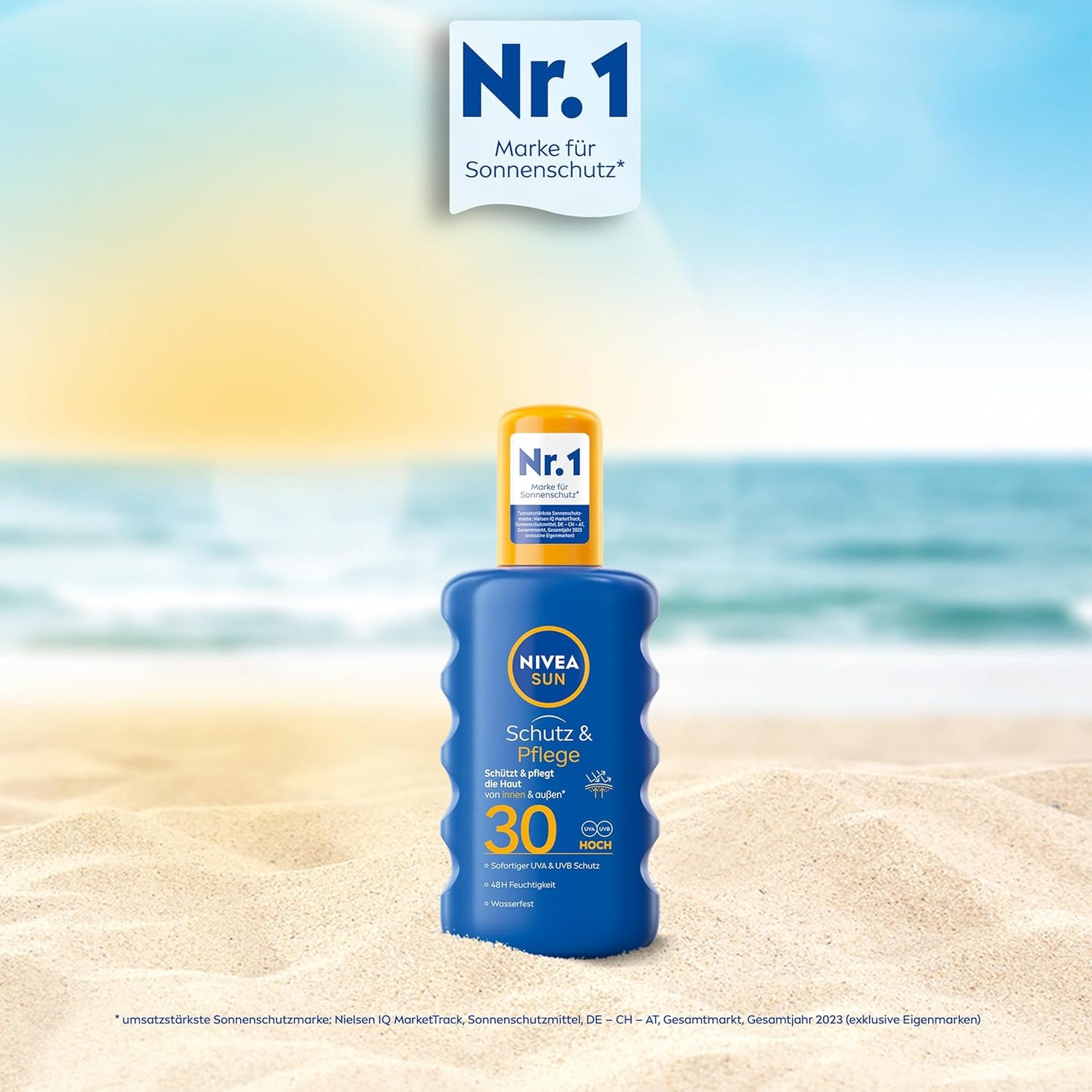 NIVEA SUN Schutz & Pflege Sonnenspray LSF 30 (200 ml), Sonnencreme Spray für 48h Feuchtigkeit