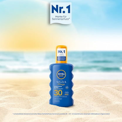NIVEA SUN Schutz & Pflege Sonnenspray LSF 30 (200 ml), Sonnencreme Spray für 48h Feuchtigkeit, sofortiger Sonnenschutz mit hochwirksamem UVA/UVB-Filtersystem
