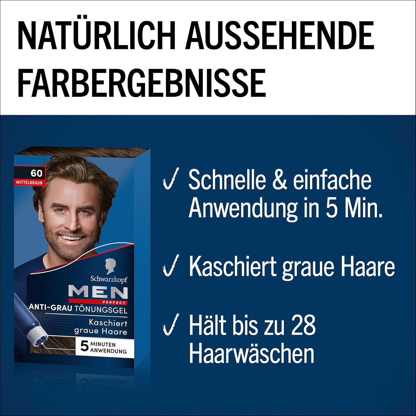 Schwarzkopf Men Perfect Anti-Grau Tönungs-Gel 60 Mittelbraun (3x 80 ml)