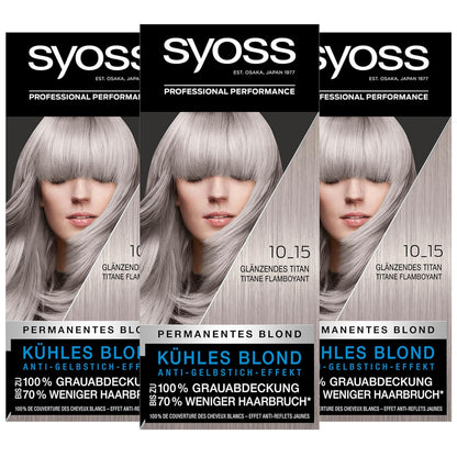 SYOSS Coloration, Haarfarbe Stufe 3 10_15 Glänzendes Titan, intensiver metallischer Glanz, 3er Pack (3 x 115 ml)