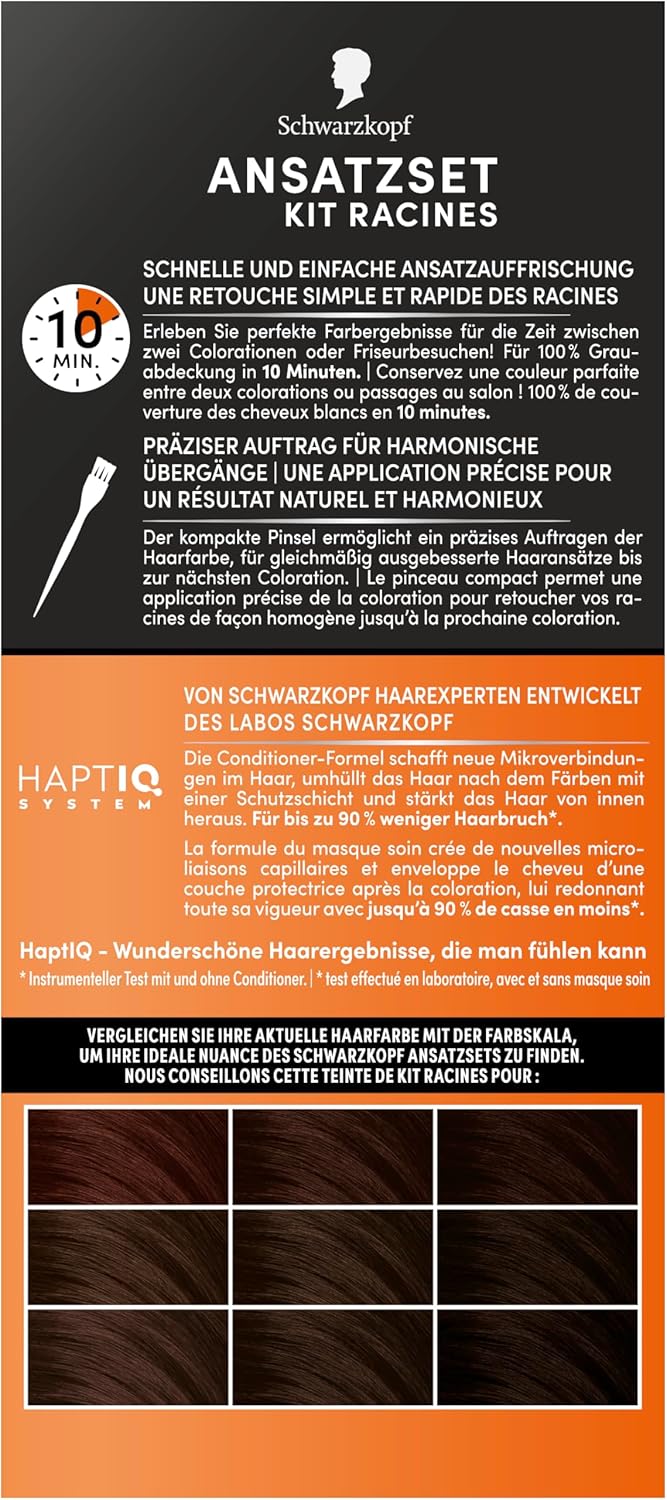 Schwarzkopf Ansatzset A4 Dunkelbraun Stufe 3 (3 x 44,5 ml), dauerhafte Haarfarbe zum Haaransatz kaschieren in nur 10 Minuten, Ansatzfarbe für harmonische Übergänge Marke: Schwarzkopf