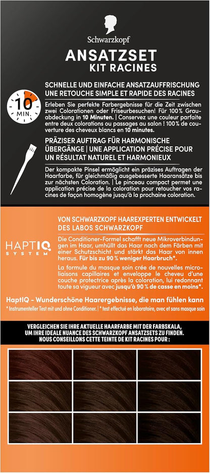 Schwarzkopf Ansatzset A4 Dunkelbraun Stufe 3 (3 x 44,5 ml), dauerhafte Haarfarbe zum Haaransatz kaschieren in nur 10 Minuten, Ansatzfarbe für harmonische Übergänge Marke: Schwarzkopf