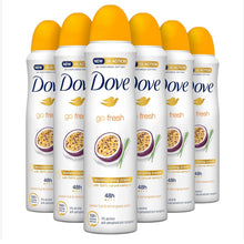 Dove, Go Fresh Deodorant Spray Passion Fruit, mit 1/4 Feuchtigkeitscreme, Antitranspirant, ohne Alkohol, trockene Haut bis zu 48 Stunden, frischer Duft, Deodorant für Damen und Herren, 6 Stück à 150