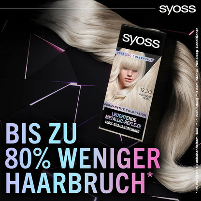 Syoss Color Coloration Metallic Collection 12–53 Platinum Pearl (3x115ml), permanente Coloration für leuchtende Metallic-Reflexe, für bis zu 100% Grauhaarabdeckung und bis zu 10 Wochen Farbintensität