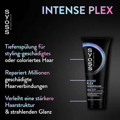 SYOSS Tiefenspülung Intense Plex (250 ml), reparierende Spülung mit 10% Plex-Bond-Komplex, Haarspülung für stark geschädigtes Haar repariert Millionen von Haarverbindungen