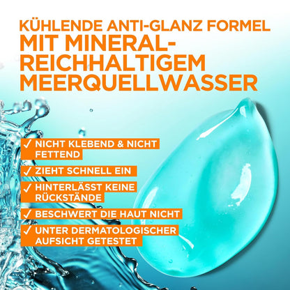 L'Oréal Men Expert kühlende Anti-Glanz Gesichtspflege für Männer, Mattierendes und erfrischendes Gel 24H Anti-Müdigkeit, Gesichtscreme für Herren mit Meeresquellwasser, Hydra Energy, 1 x 50 ml