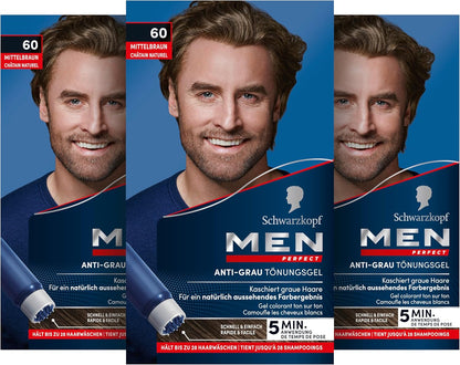 Schwarzkopf Men Perfect Anti-Grau Tönungs-Gel 60 Mittelbraun (3x 80 ml)
