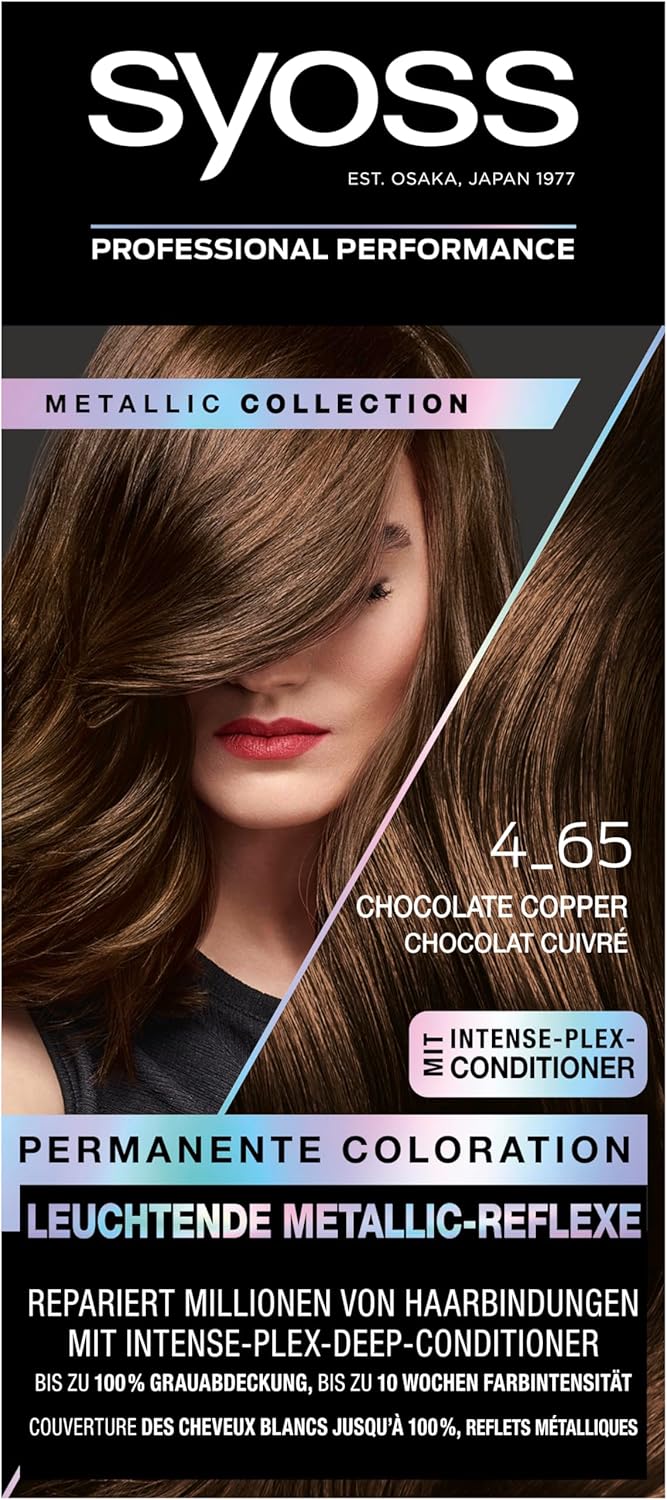 Syoss Color Coloration Metallic Collection 4–65 Chocolate Copper 3x115ml, permanente Coloration für leuchtende Metallic-Reflexe, für bis zu 100% Grauhaarabdeckung und bis zu 10 Wochen Farbintensität