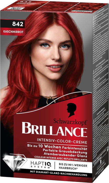 Brillance Intensiv-Color-Creme 842 Kaschmirrot (2x 170 ml), dauerhafte Haarfarbe mit Diamant-Glanz und Pflege-Conditioner, für 10 Wochen Farbintensität
