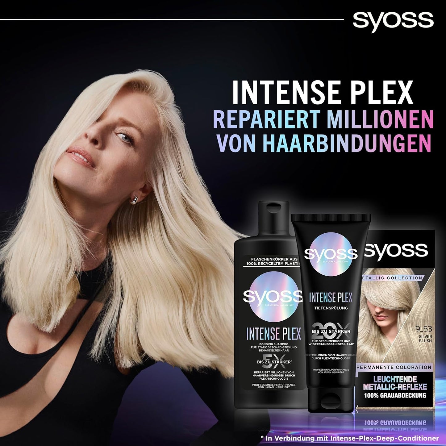 Syoss Color Coloration Metallic Collection 9–53 Silver Blush (3 x 115 ml), permanente Coloration für leuchtende Metallic-Reflexe, für bis zu 100% Grauhaarabdeckung und bis zu 10 Wochen Farbintensität