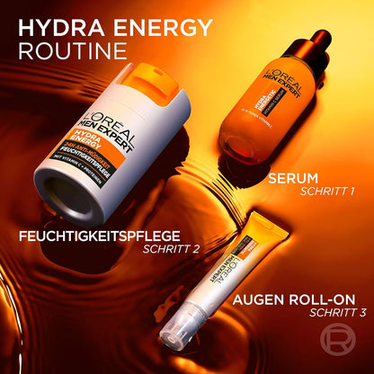 L'Oréal Men Expert Gesichtspflege gegen müde Haut für Männer, Belebende Feuchtigkeitscreme 24H Anti-Müdigkeit, Gesichtscreme für Herren mit Vitamin C und Proteinen, Hydra Energy, 1 x 50 ml