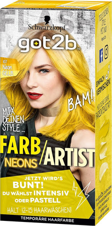 Schwarzkopf Got2b Farb/Artist Haarfarbe, 107 Neon Gelb, 1er Pack (1 x 80 ml)