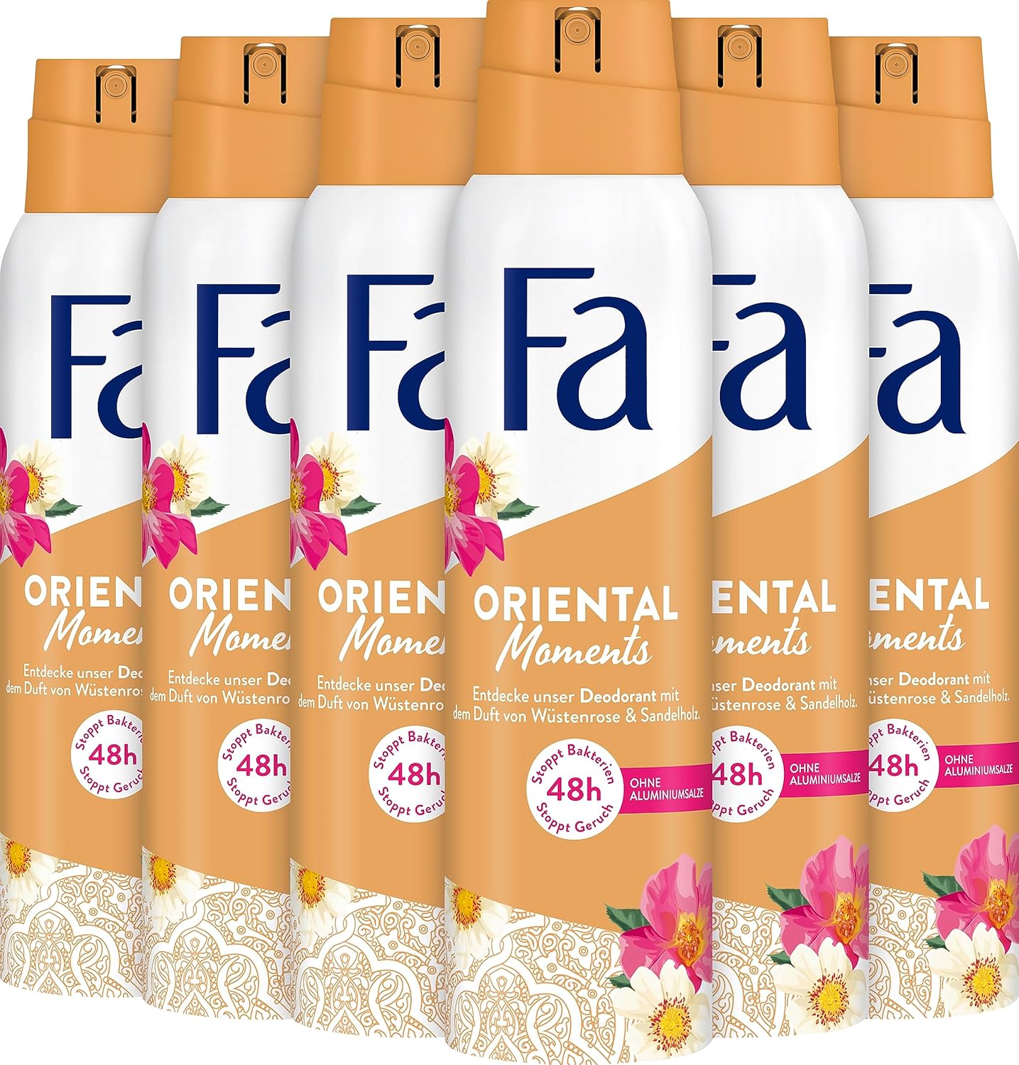 Fa Deospray Oriental Moments mit dem zarten Duft von Wüstenrose & Sandelholz, 48h Schutz, 6x 150 ml