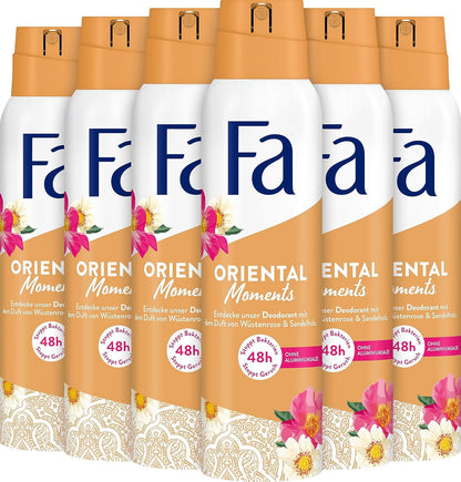 Fa Deospray Oriental Moments mit dem zarten Duft von Wüstenrose & Sandelholz, 48h Schutz, 6x 150 ml