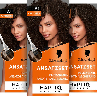 Schwarzkopf Ansatzset A4 Dunkelbraun Stufe 3 (3 x 44,5 ml), dauerhafte Haarfarbe zum Haaransatz kaschieren in nur 10 Minuten, Ansatzfarbe für harmonische Übergänge Marke: Schwarzkopf