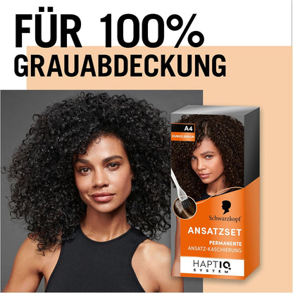 Schwarzkopf Ansatzset A4 Dunkelbraun Stufe 3 (3 x 44,5 ml), dauerhafte Haarfarbe zum Haaransatz kaschieren in nur 10 Minuten, Ansatzfarbe für harmonische Übergänge Marke: Schwarzkopf
